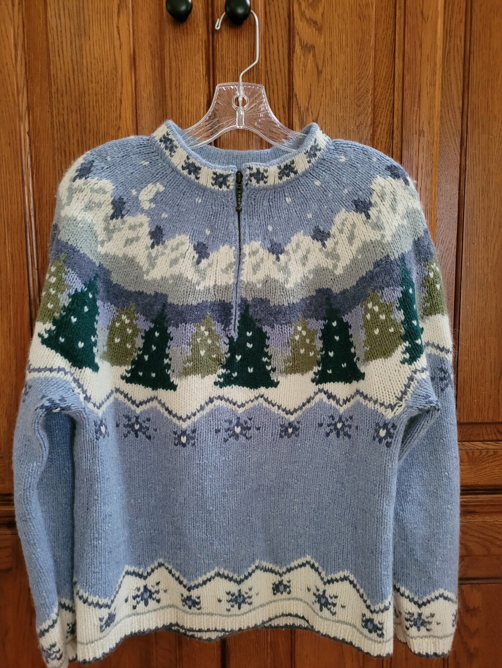 Icelandic Design Vtg Christmas Tree Winter Mountain Snowflake Wool Sweater